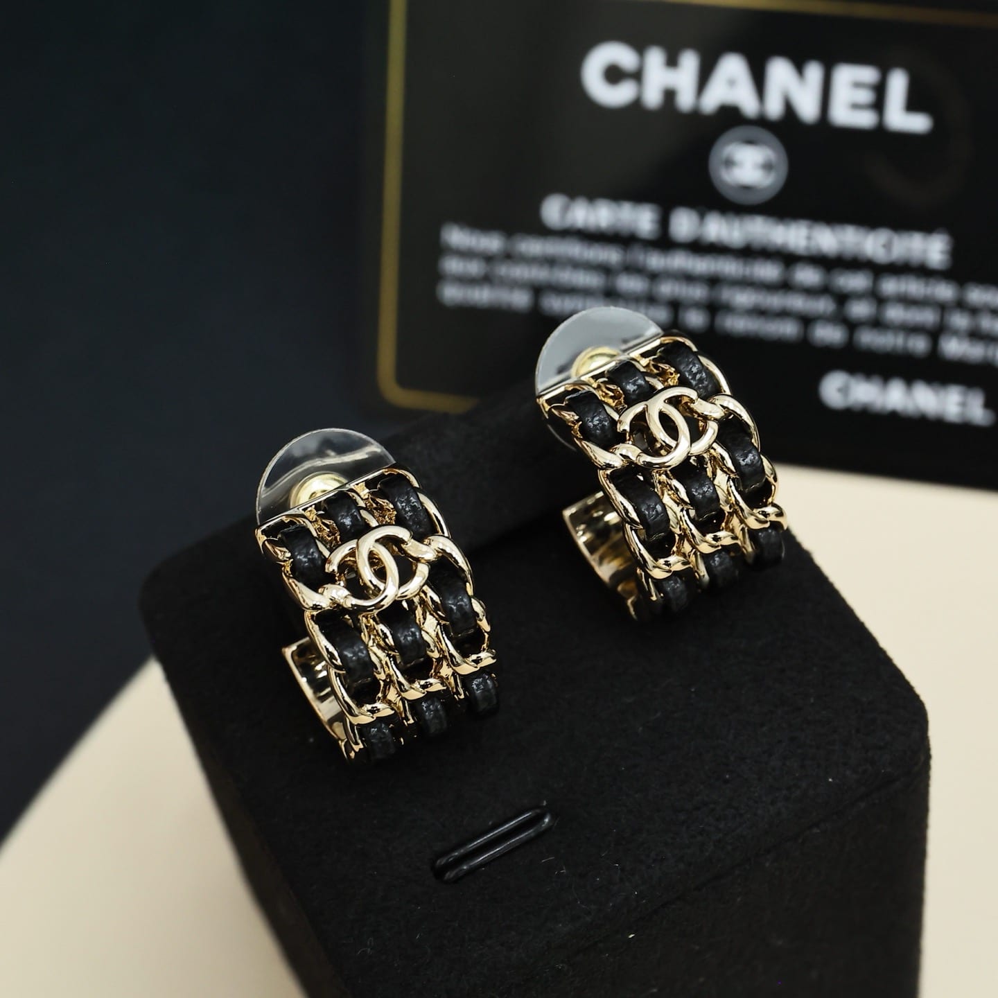 Metal and Lambskin Hoop Earrings 2