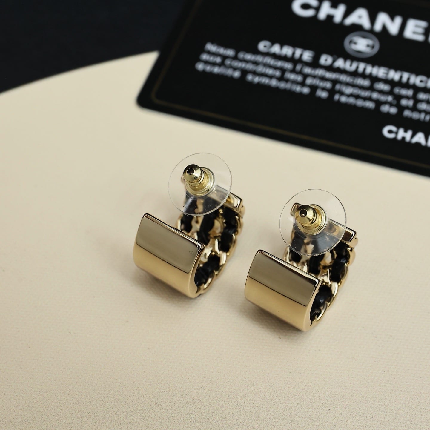 Metal and Lambskin Hoop Earrings 3