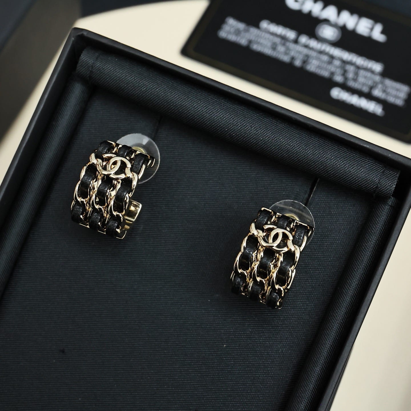 Metal and Lambskin Hoop Earrings 4