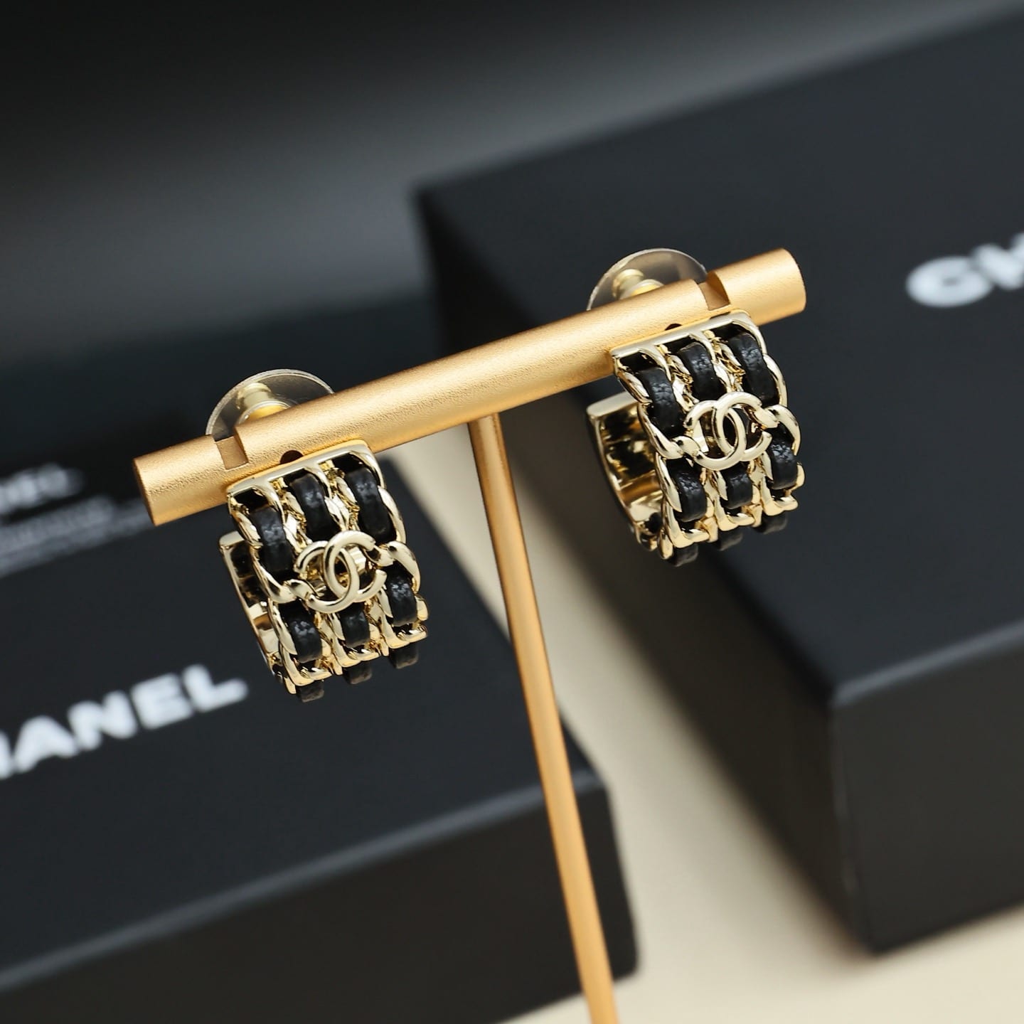 Metal and Lambskin Hoop Earrings 5