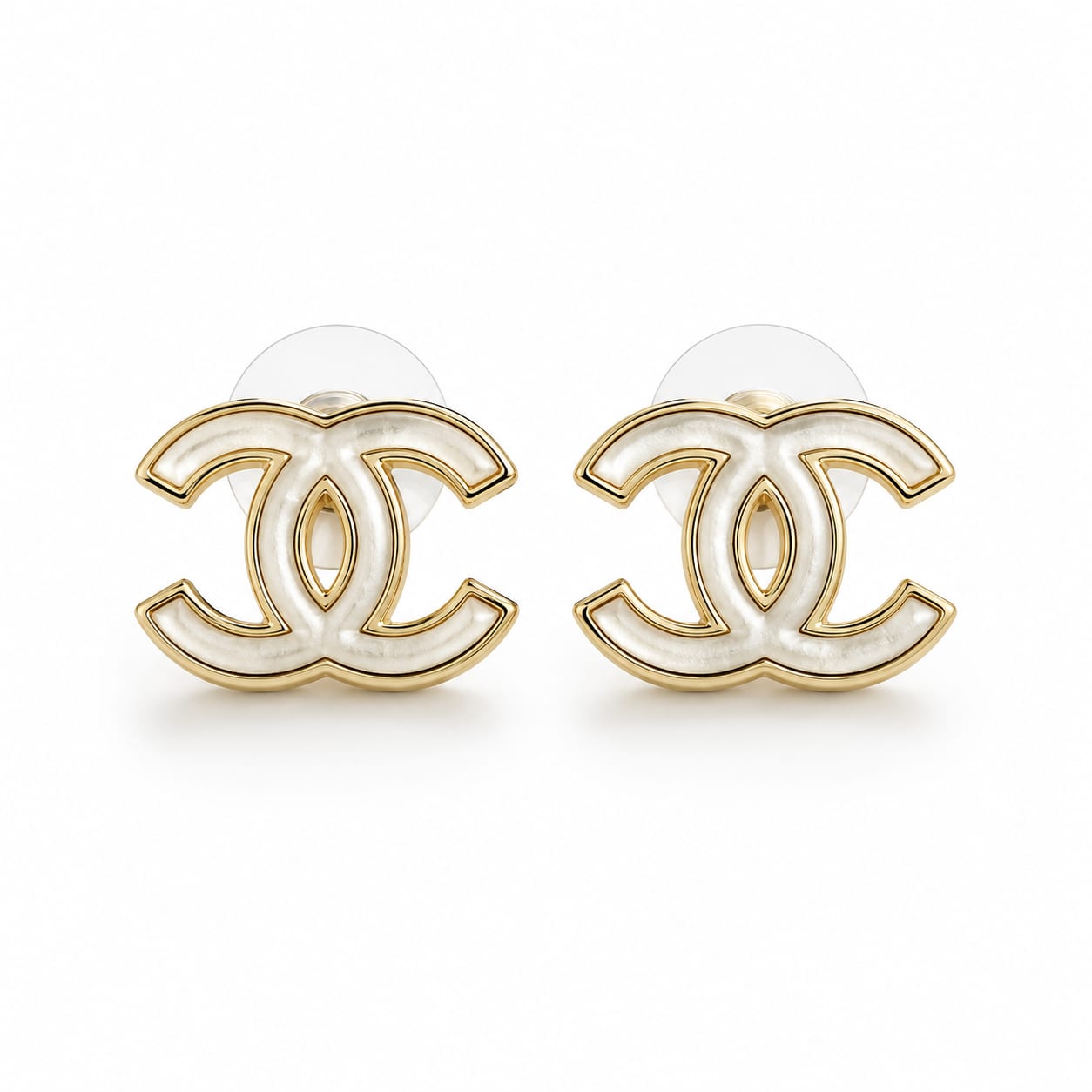 2023 Pearly White CC Logo Stud Earrings