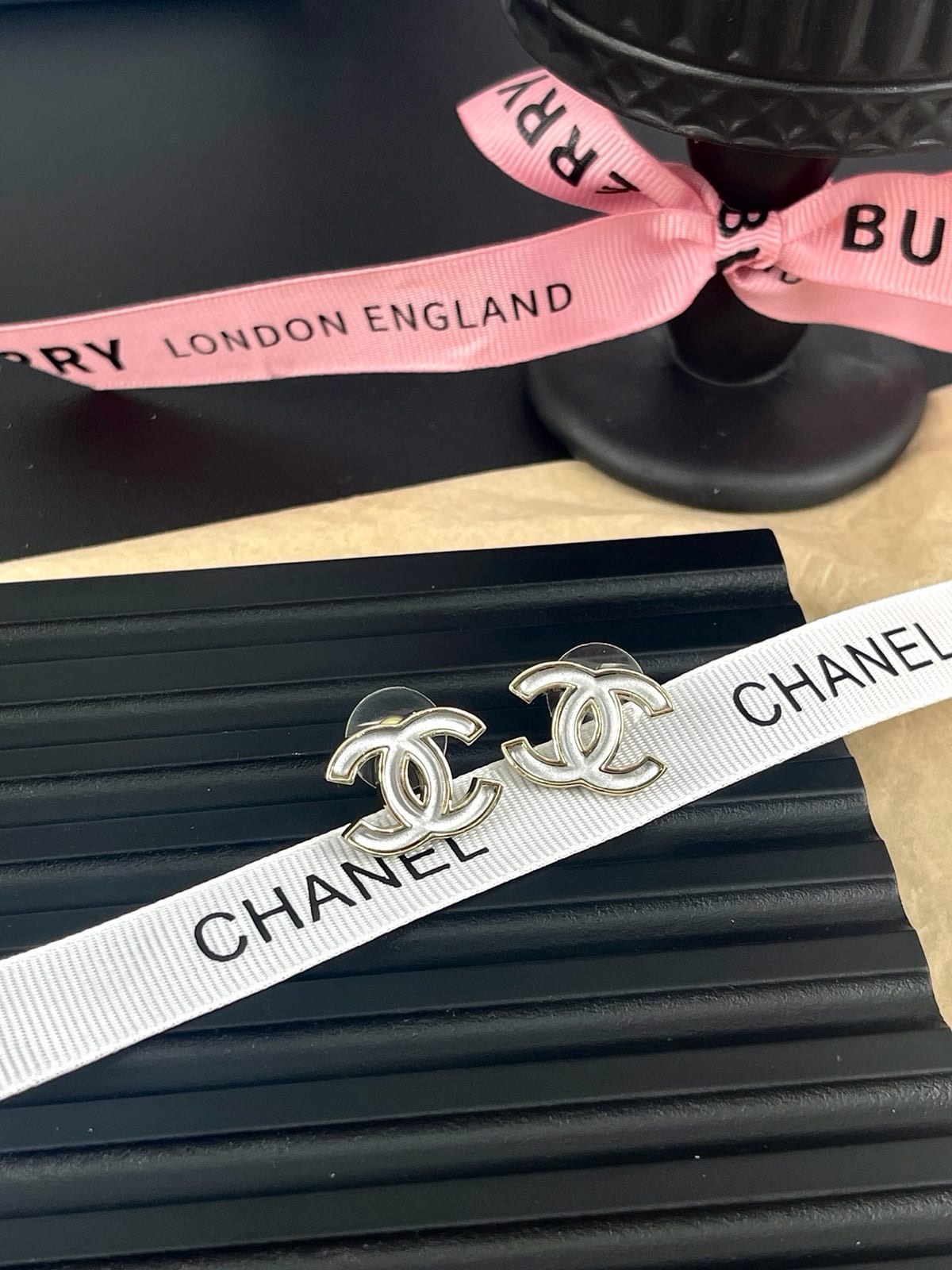 2023 Pearly White CC Logo Stud Earrings 6