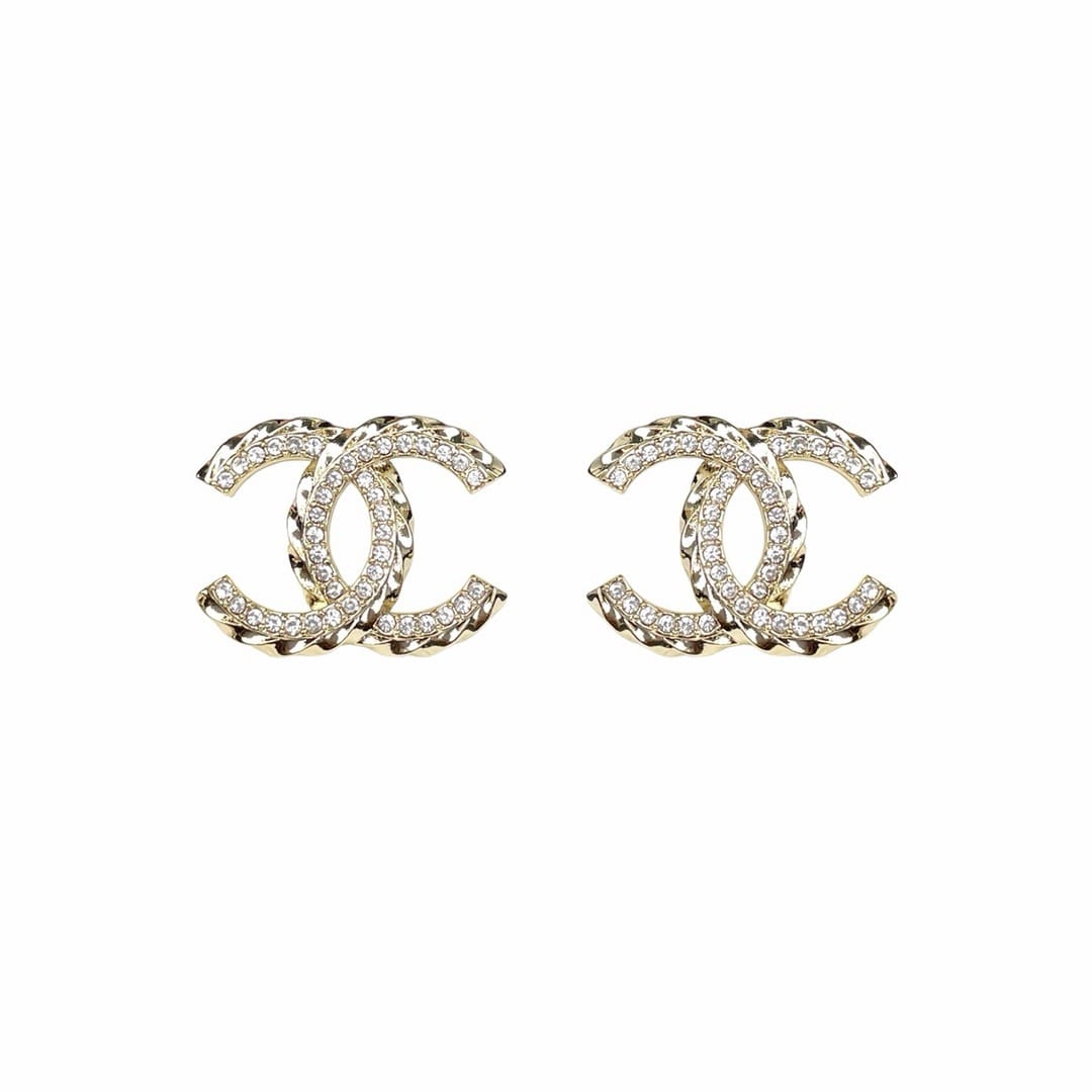 Gold-tone twisted crystal CC stud earrings