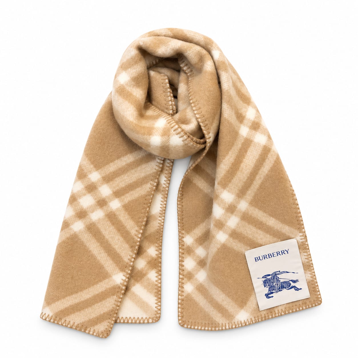 Check Cashmere Scarf in Sand beige