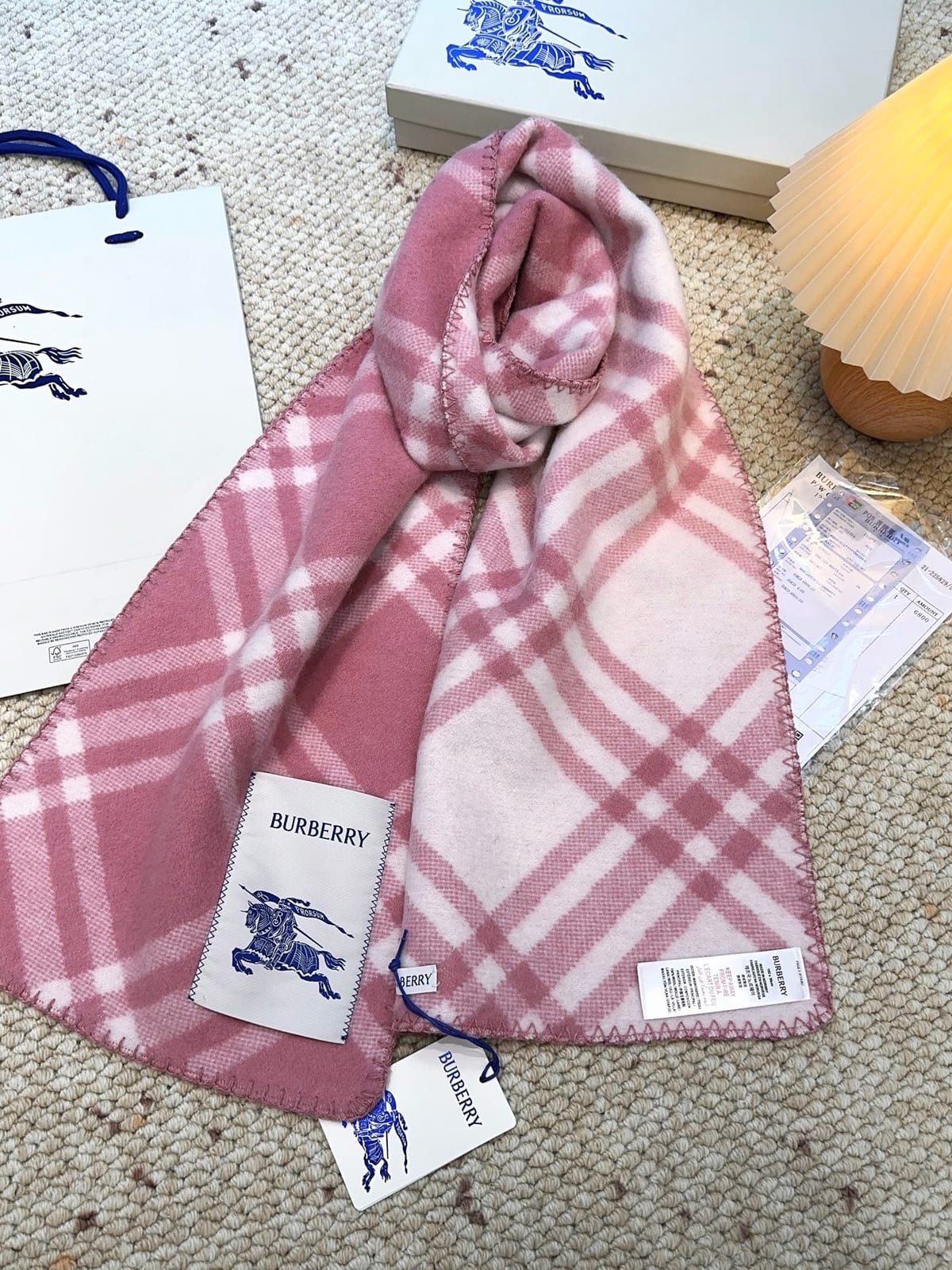 Check Cashmere Scarf in Sand beige 6