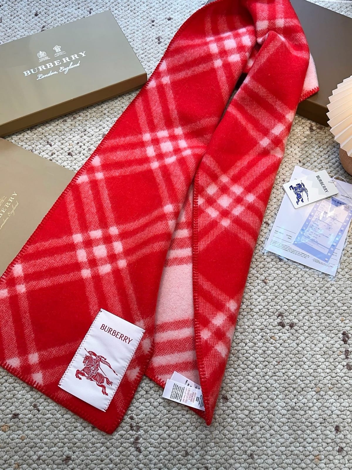 Check Cashmere Scarf in Sand beige 12