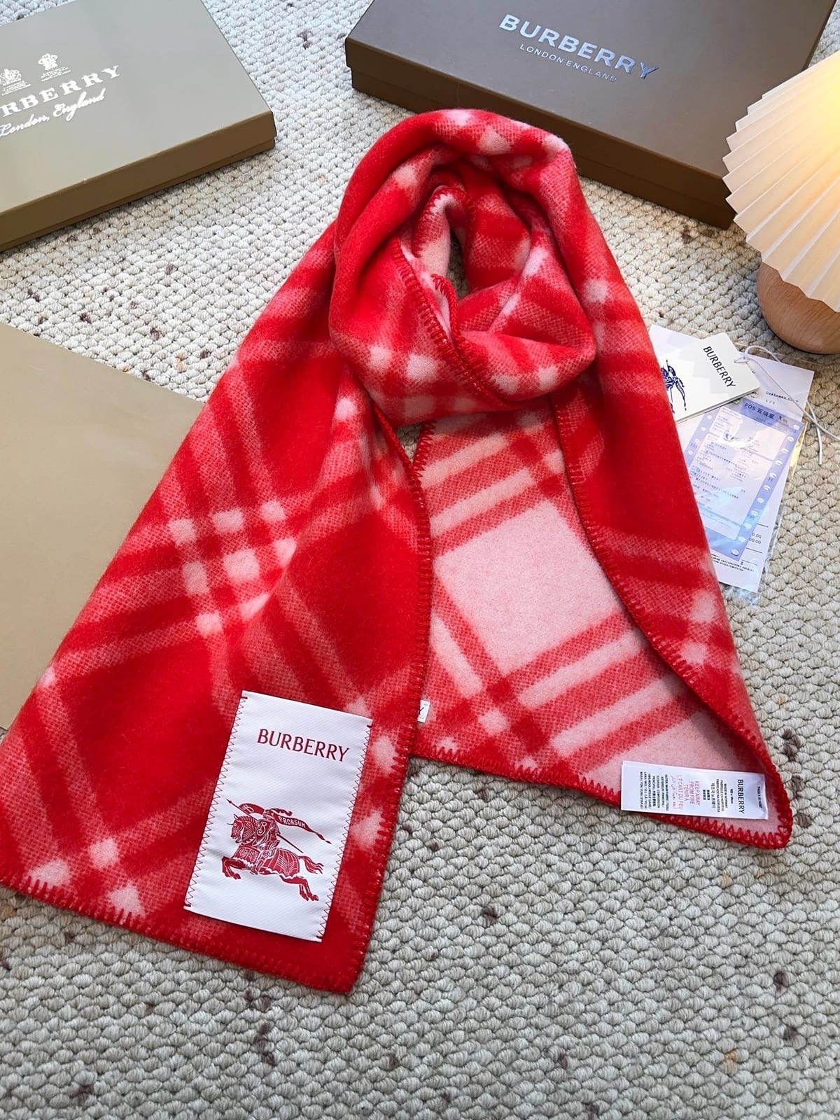 Check Cashmere Scarf in Sand beige 14