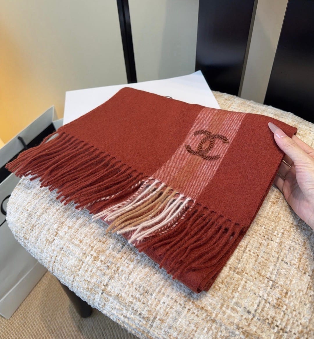 Cashmere Silk Coco Mark Fringe Stoles  5