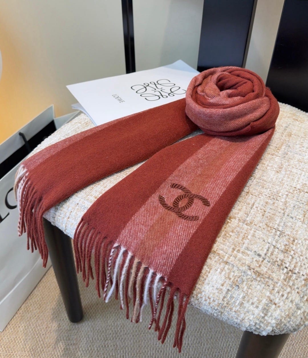 Cashmere Silk Coco Mark Fringe Stoles  6