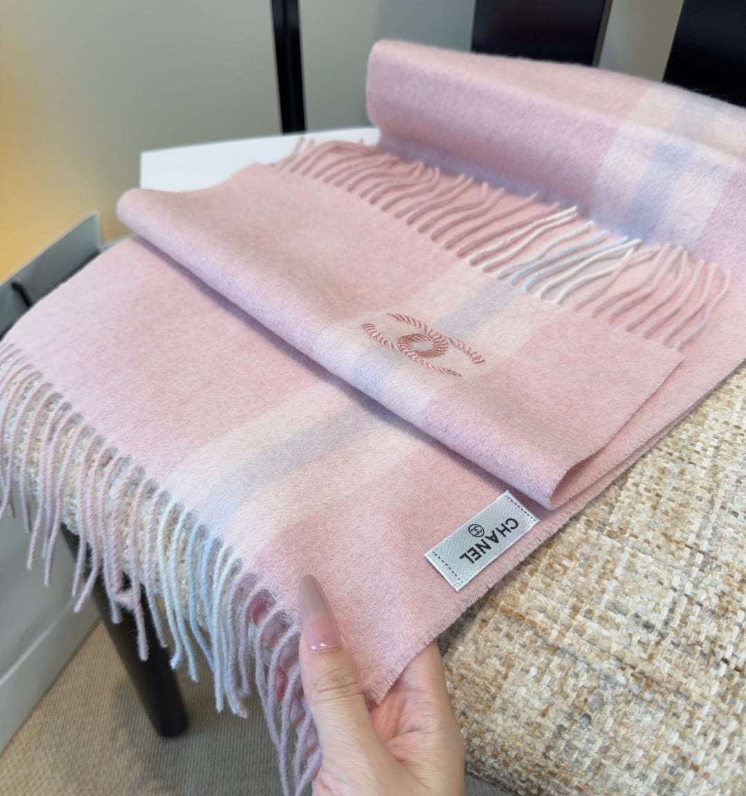 Cashmere Silk Coco Mark Fringe Stoles  9