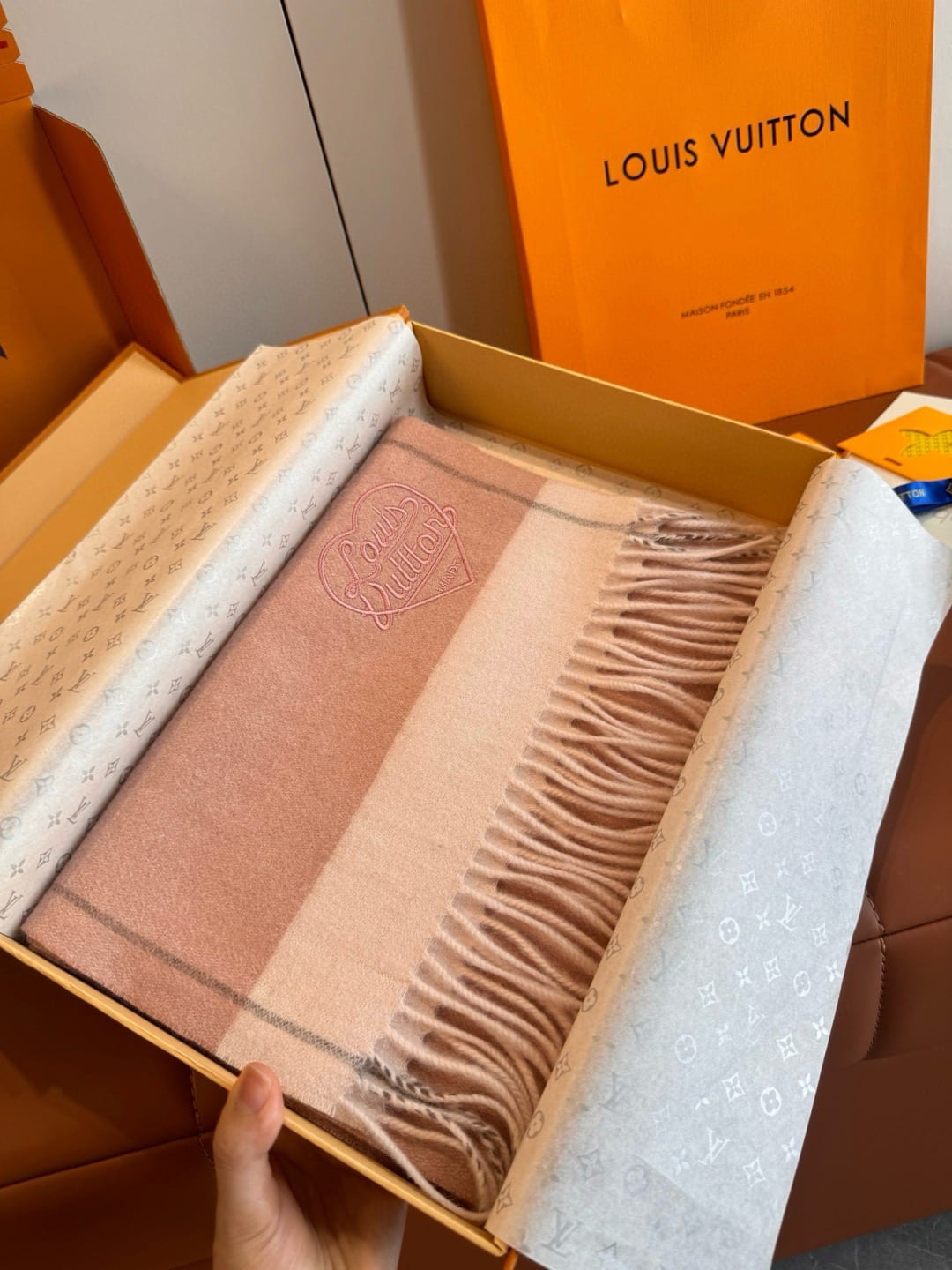Louis Vuitton Heart Embroidered Cashmere Scarf 2