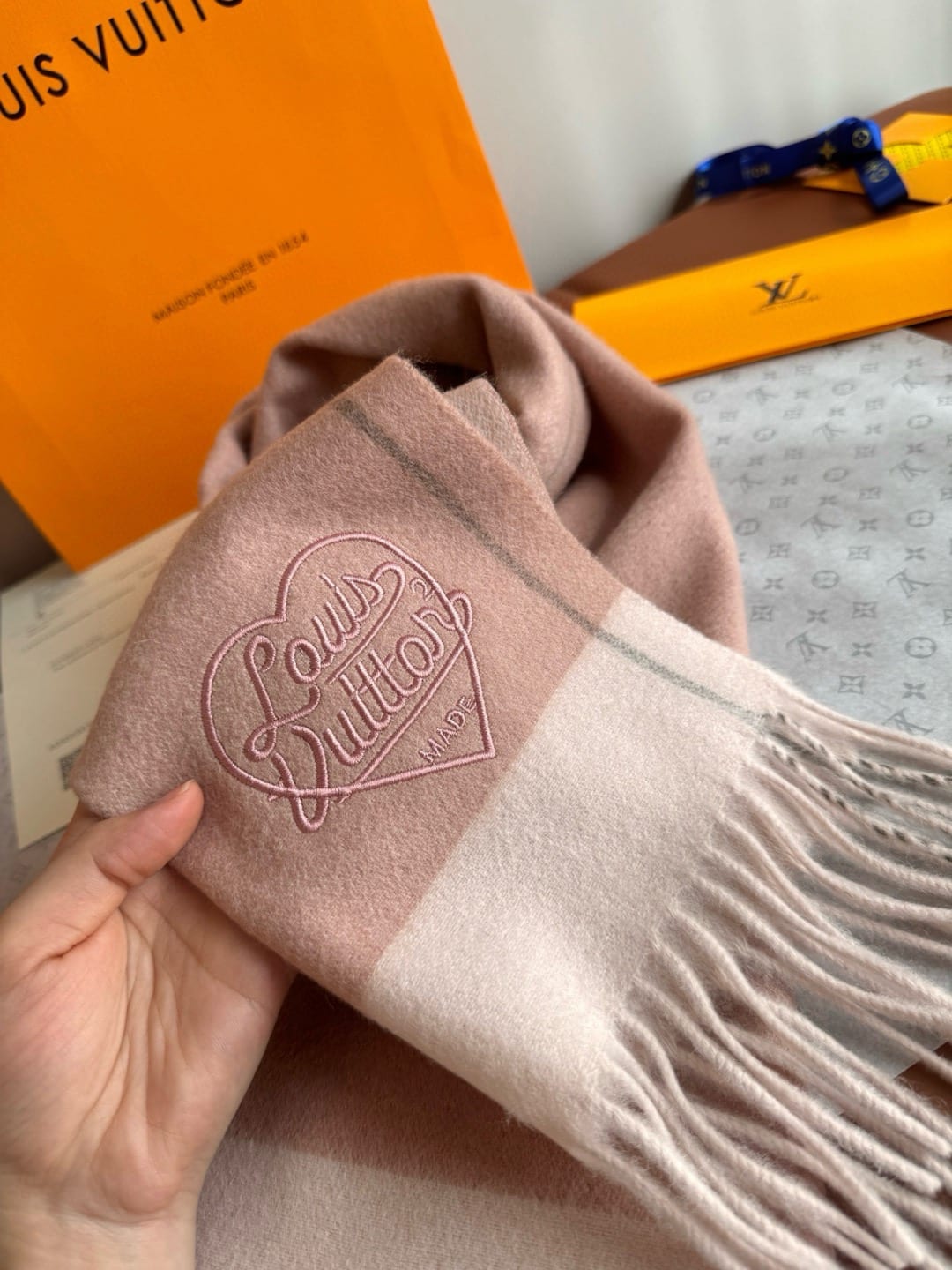 Louis Vuitton Heart Embroidered Cashmere Scarf 4