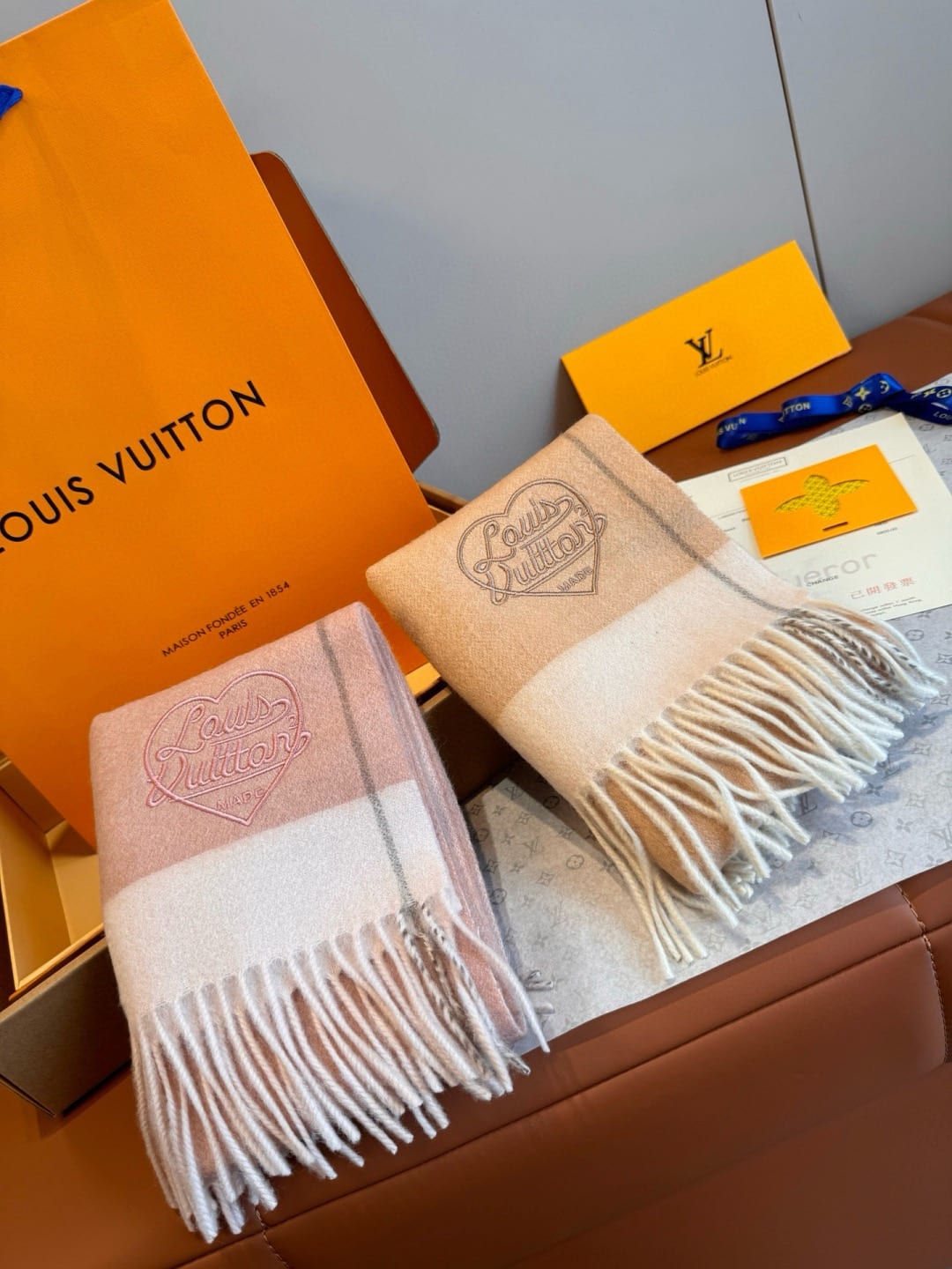 Louis Vuitton Heart Embroidered Cashmere Scarf 6