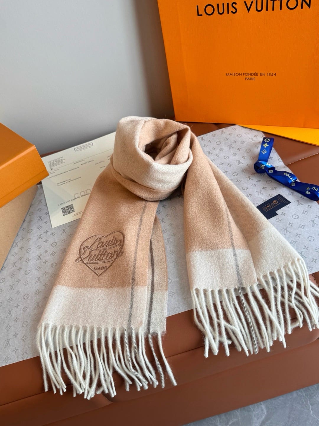 Louis Vuitton Heart Embroidered Cashmere Scarf 7