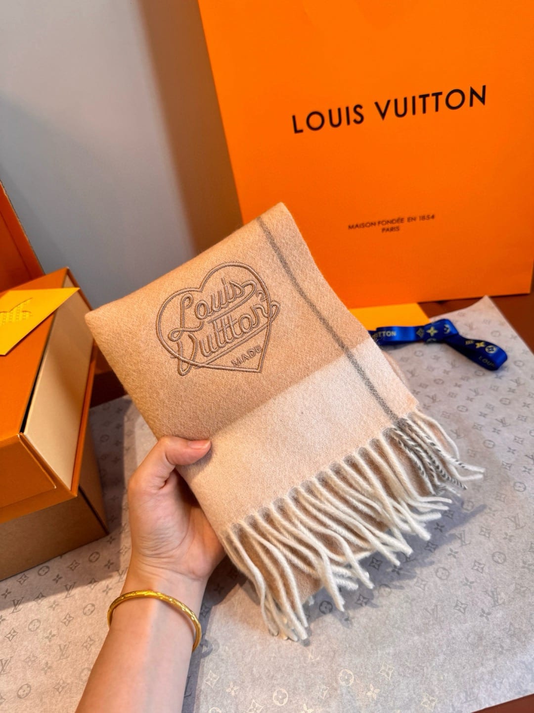 Louis Vuitton Heart Embroidered Cashmere Scarf 9
