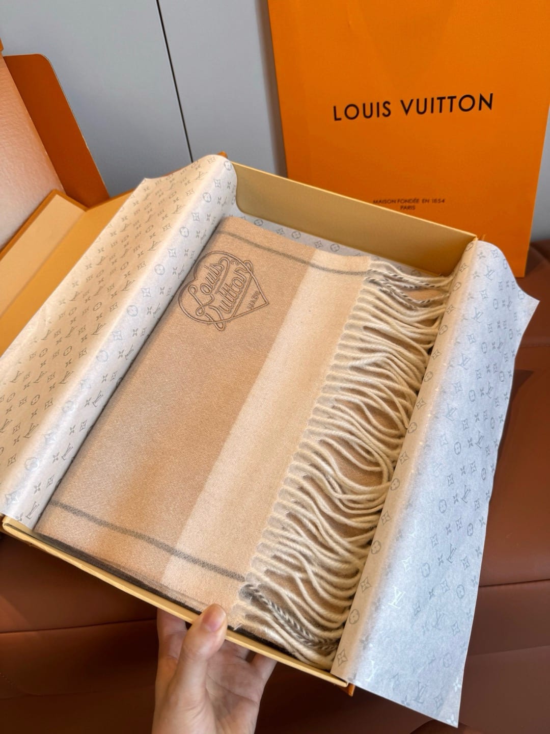 Louis Vuitton Heart Embroidered Cashmere Scarf 10