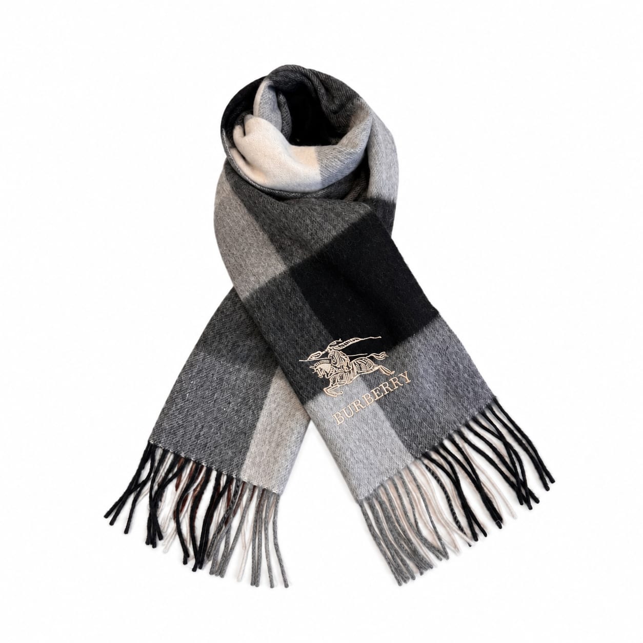 Burberry Check Cashmere Scarf with EKD Embroidery