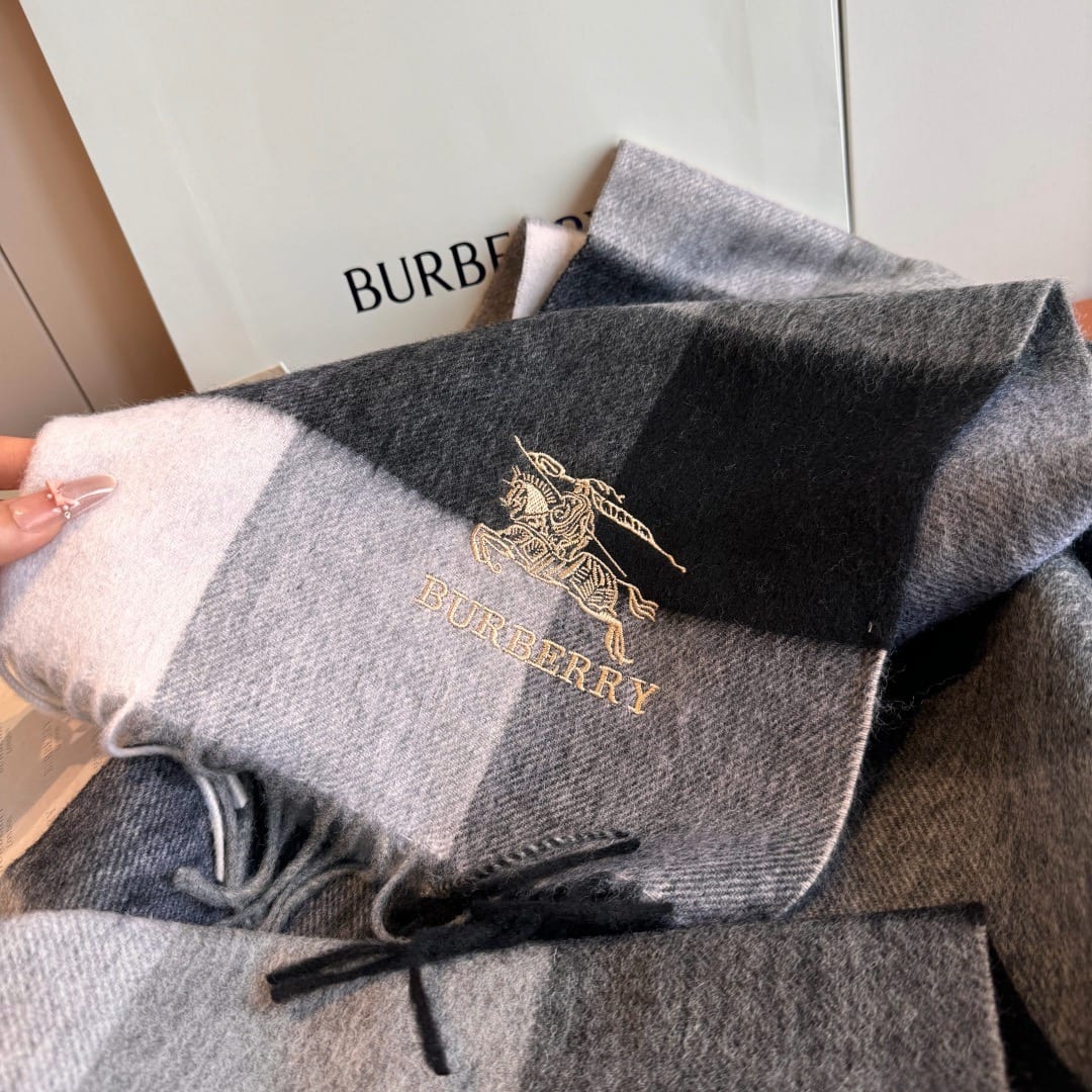 Burberry Check Cashmere Scarf with EKD Embroidery 2