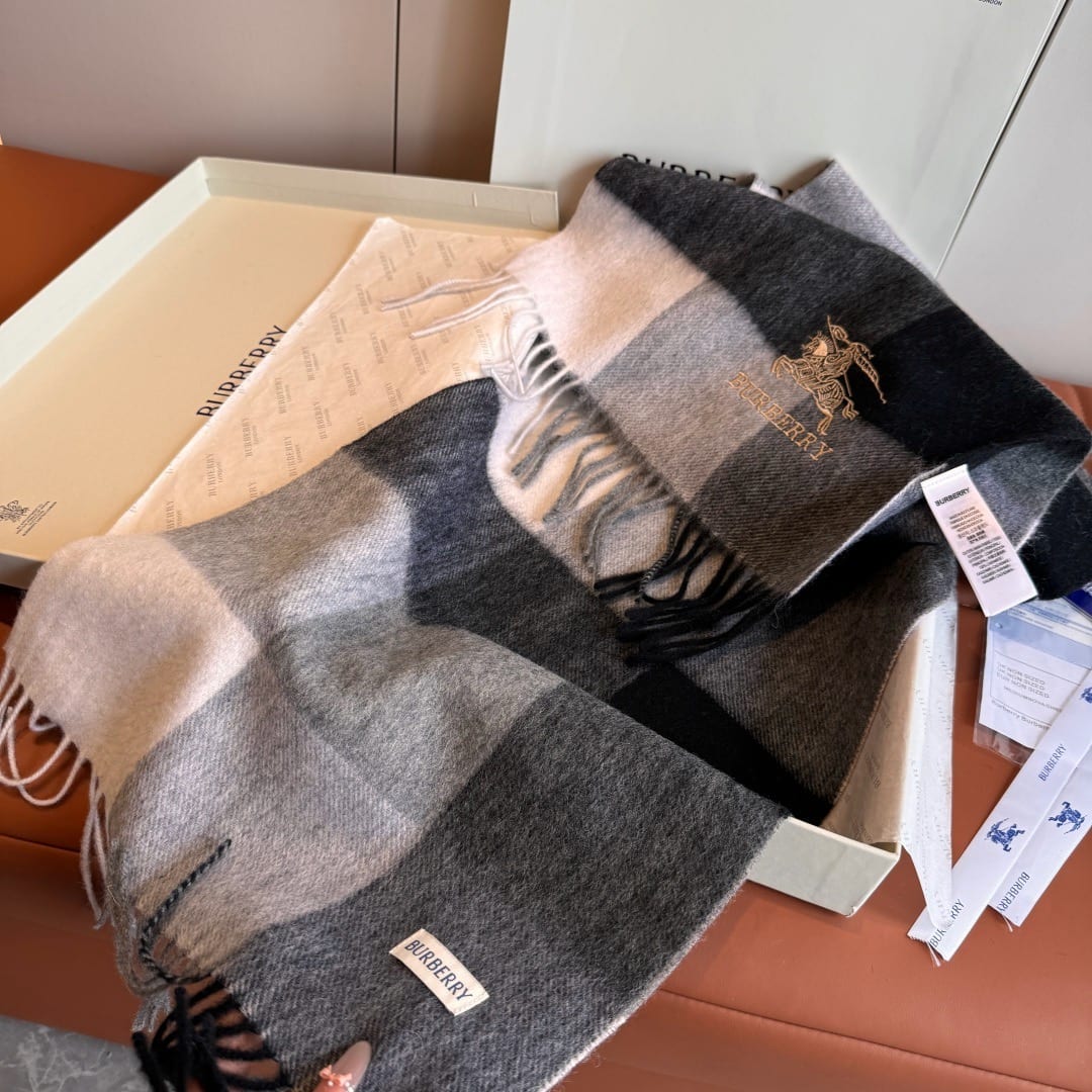 Burberry Check Cashmere Scarf with EKD Embroidery 3