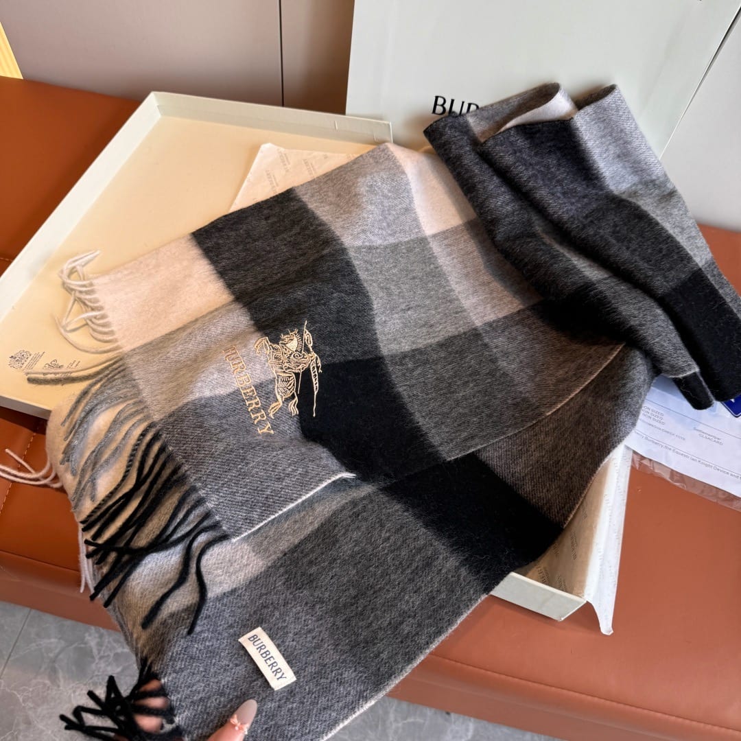Burberry Check Cashmere Scarf with EKD Embroidery 4