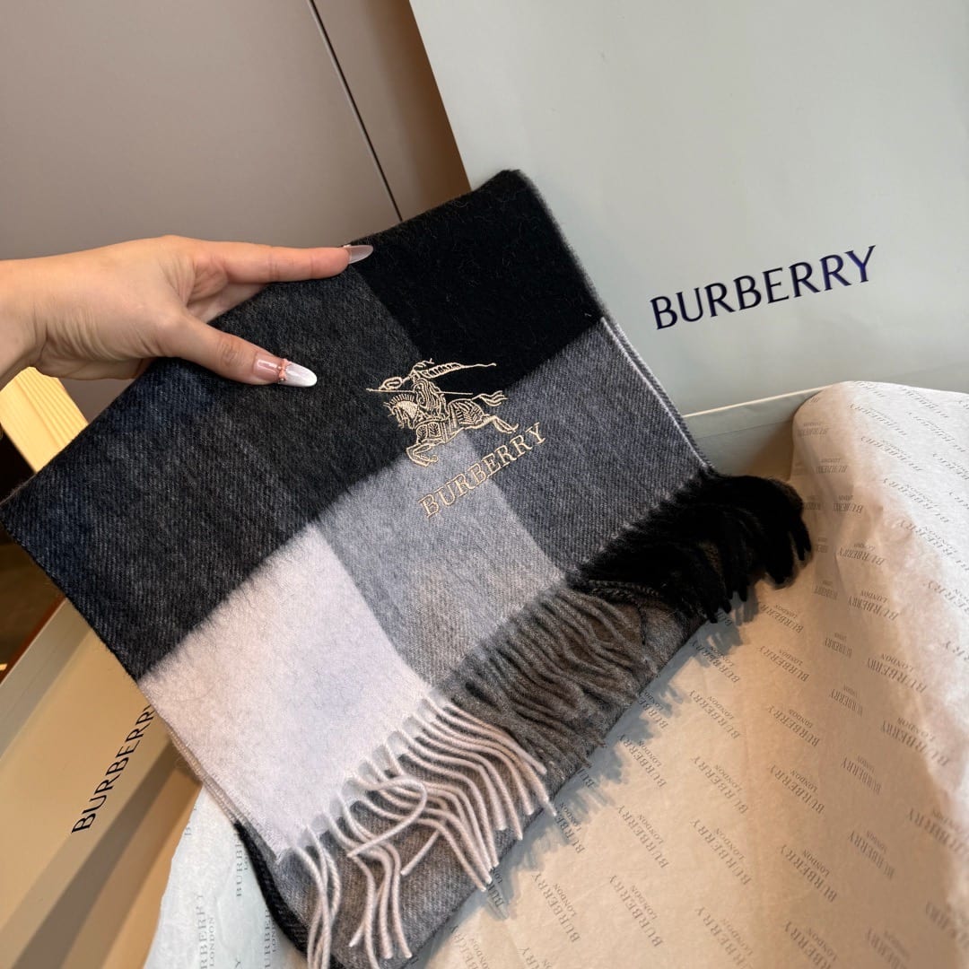 Burberry Check Cashmere Scarf with EKD Embroidery 5