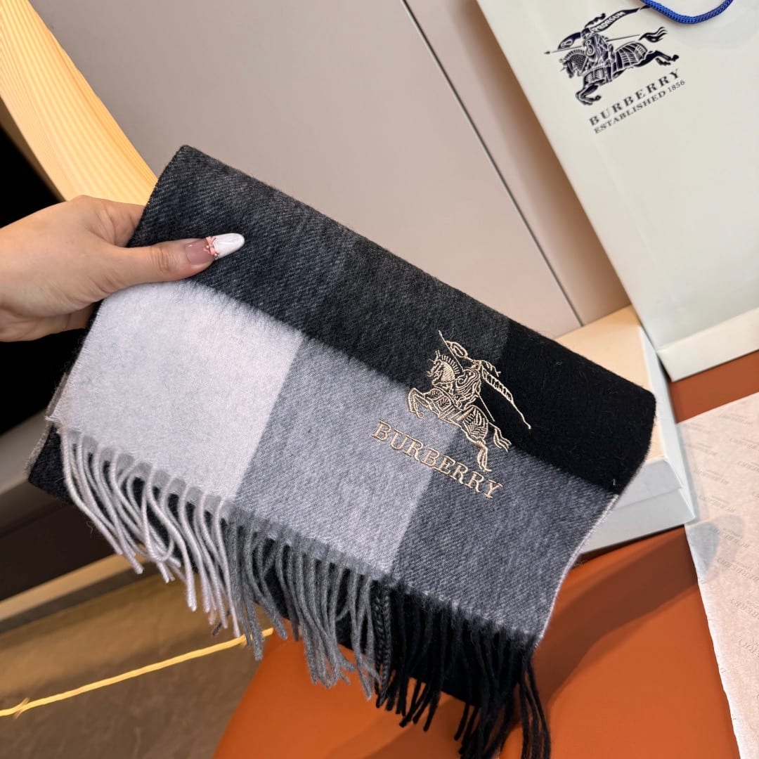 Burberry Check Cashmere Scarf with EKD Embroidery 6