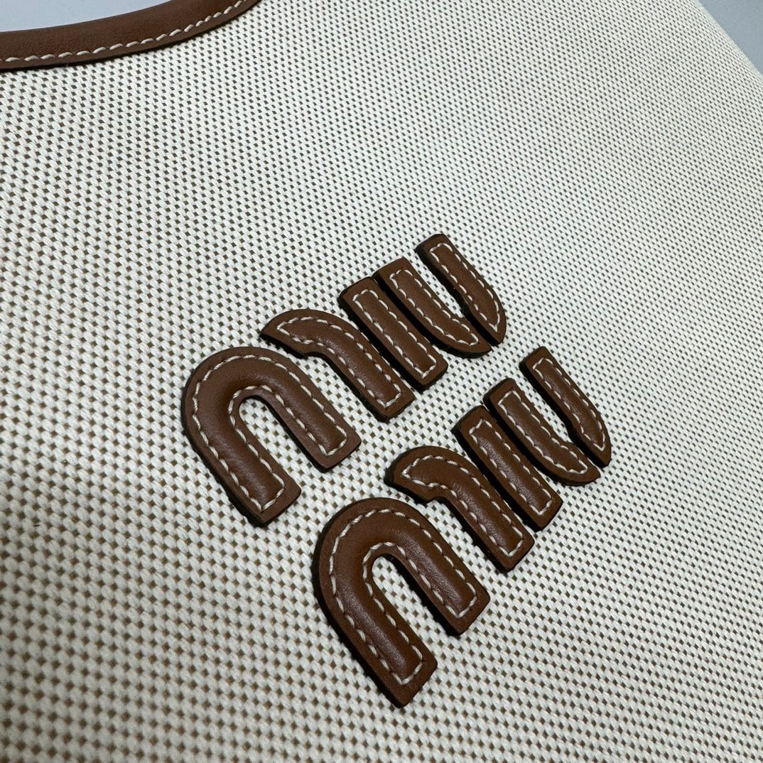  Miu Miu Ivy Woven Fabric Tote Bag -Naturale 2