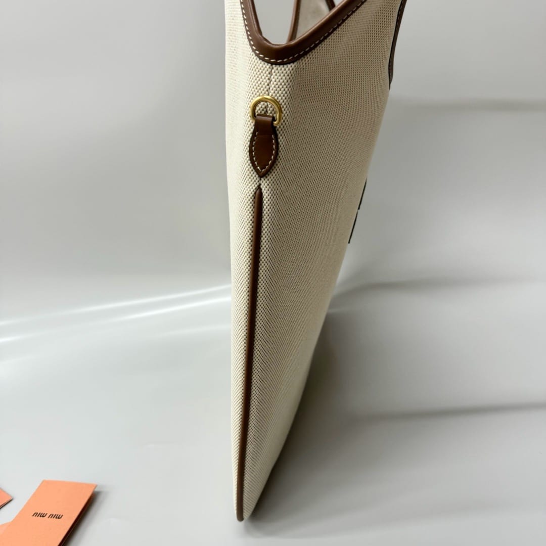  Miu Miu Ivy Woven Fabric Tote Bag -Naturale 3