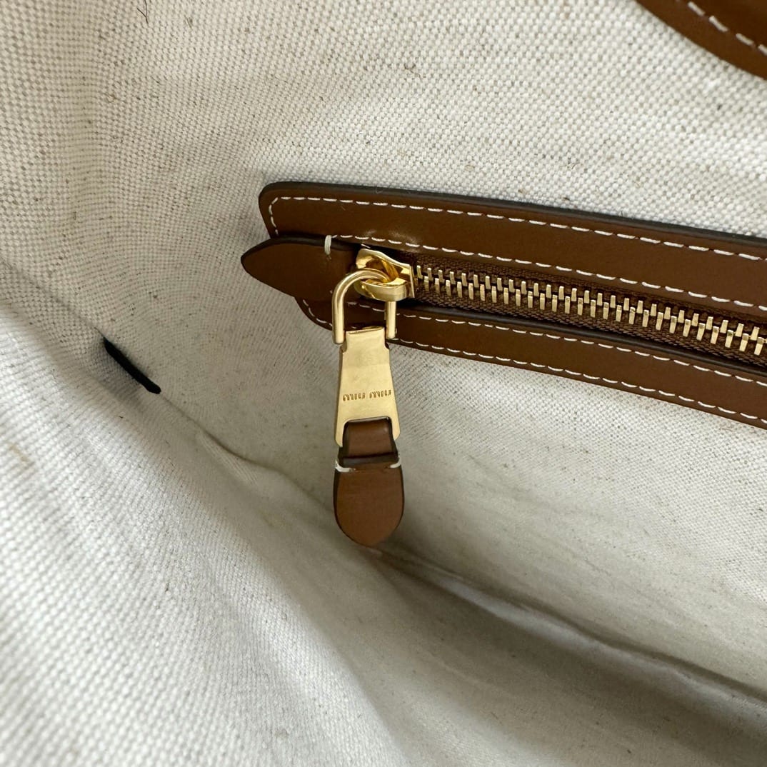  Miu Miu Ivy Woven Fabric Tote Bag -Naturale 6