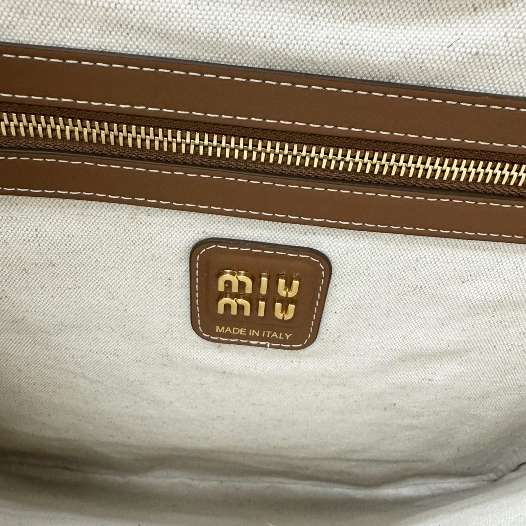  Miu Miu Ivy Woven Fabric Tote Bag -Naturale 7
