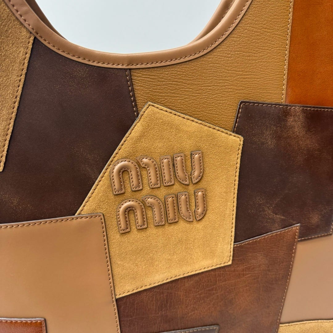  Miu Miu Ivy Patchwork Suede and Leather Tote Bag 3