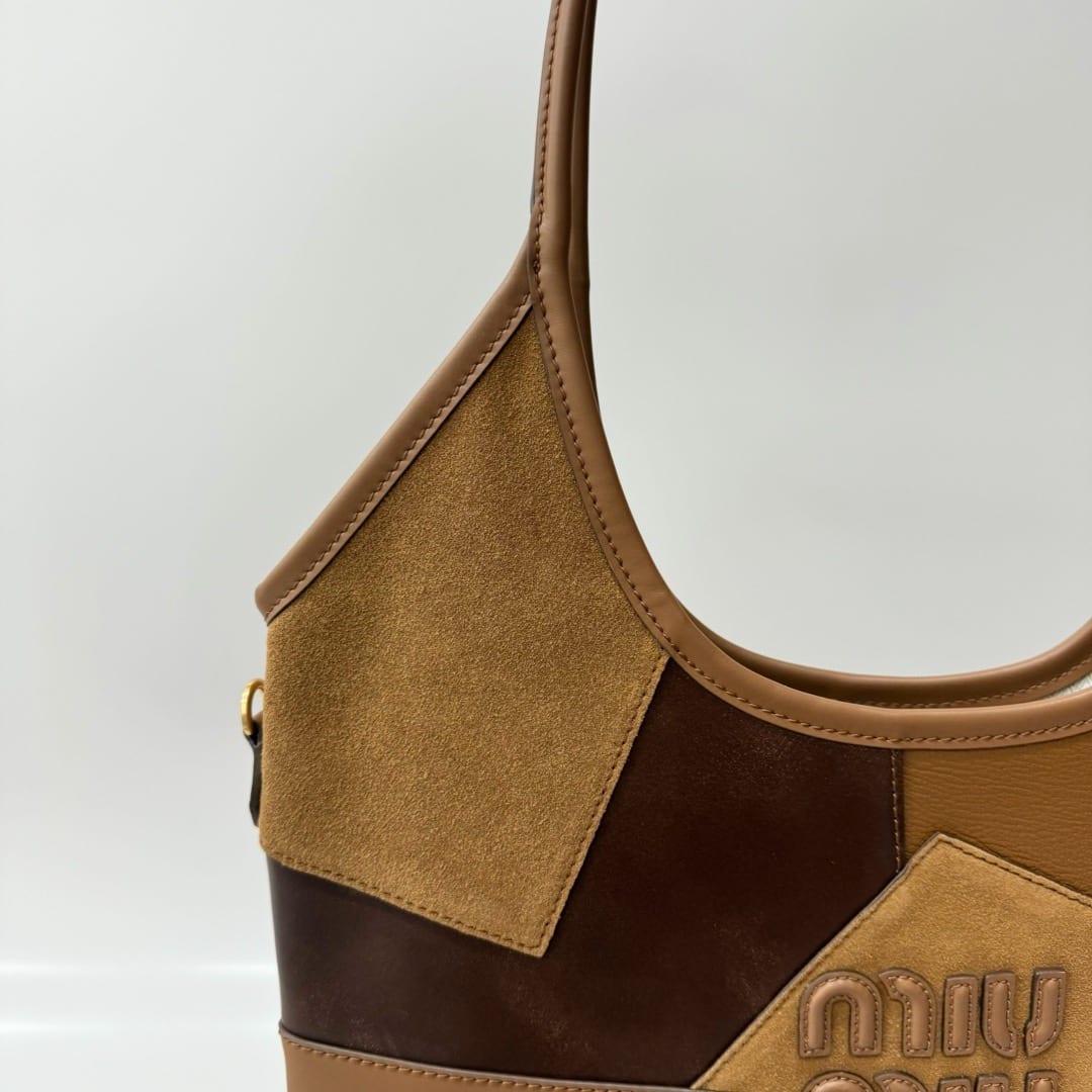  Miu Miu Ivy Patchwork Suede and Leather Tote Bag 5
