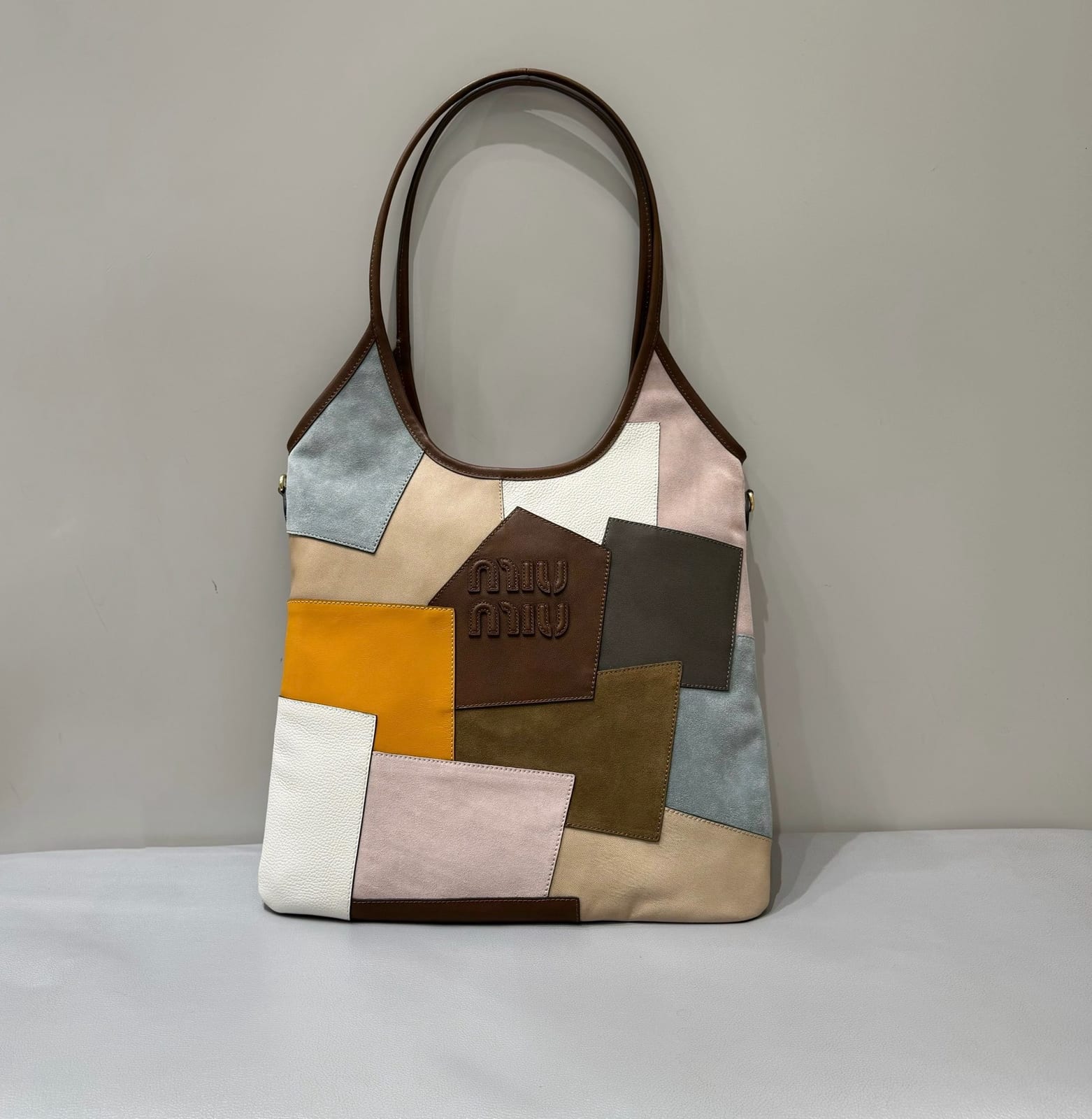 Miu Miu Ivy Patchwork Suede and Leather Tote Bag