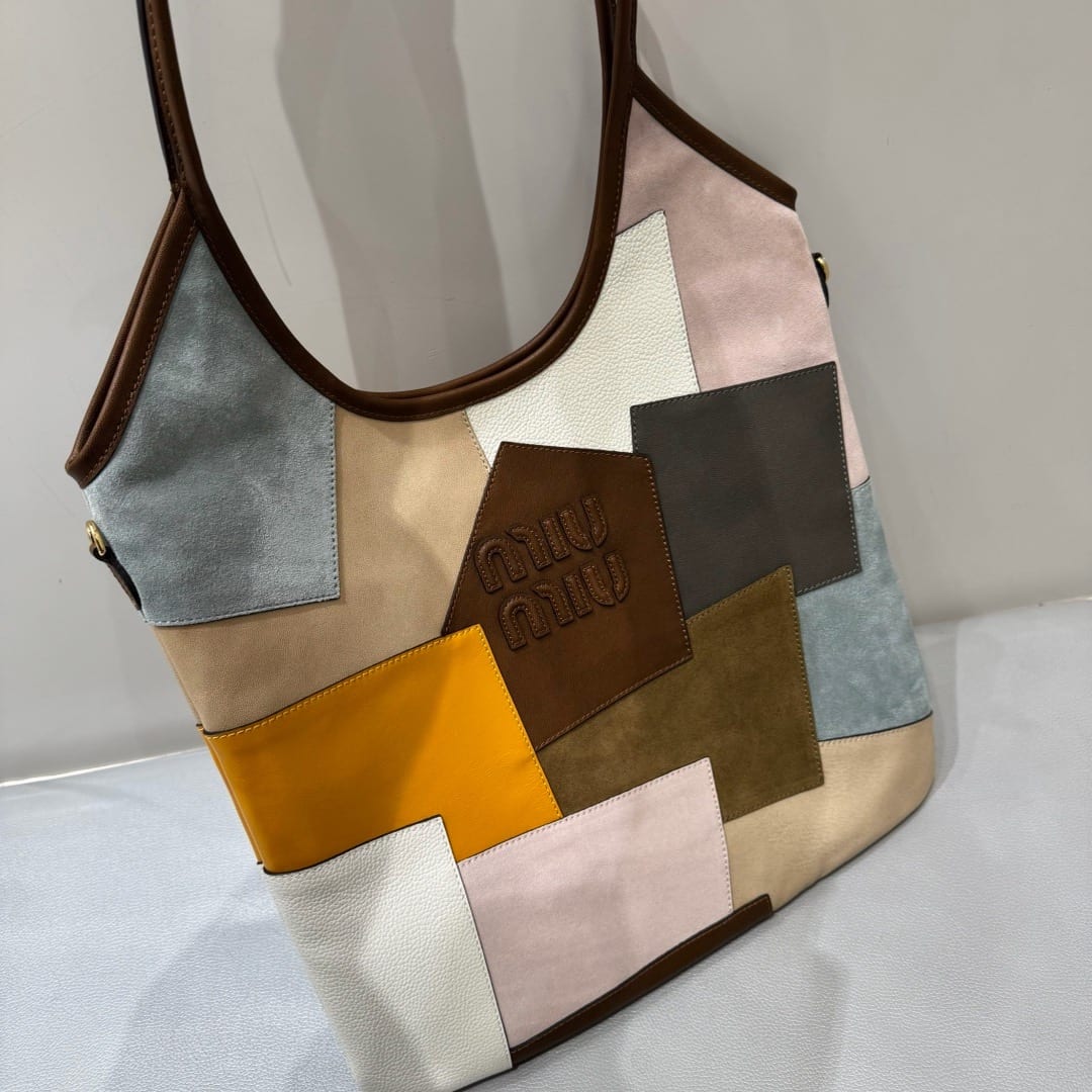 Miu Miu Ivy Patchwork Suede and Leather Tote Bag 2
