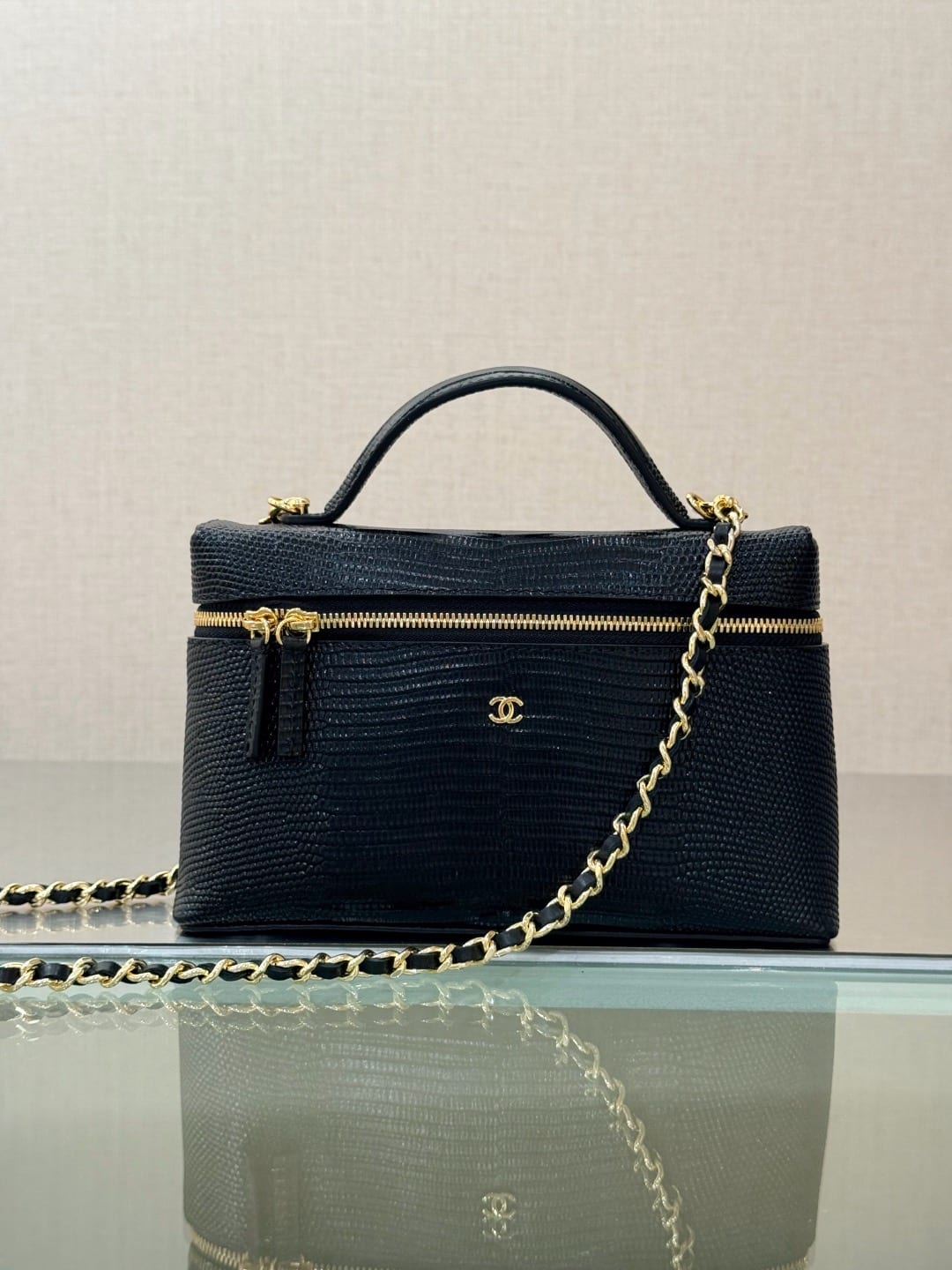 Chanel Lizard-Embossed Slim Vanity Case / Lunch Bag