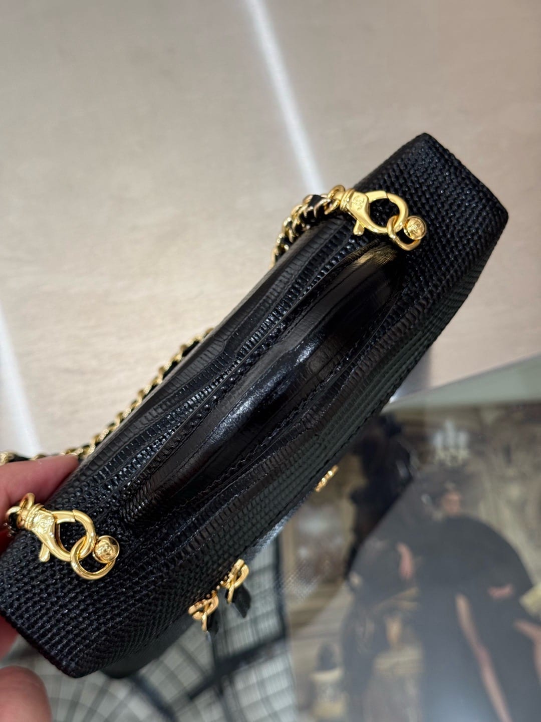 Chanel Lizard-Embossed Slim Vanity Case / Lunch Bag 8