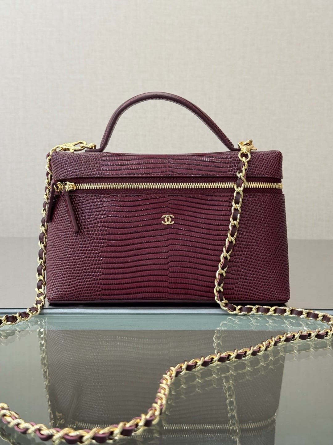 Chanel Lizard-Embossed Slim Vanity Case