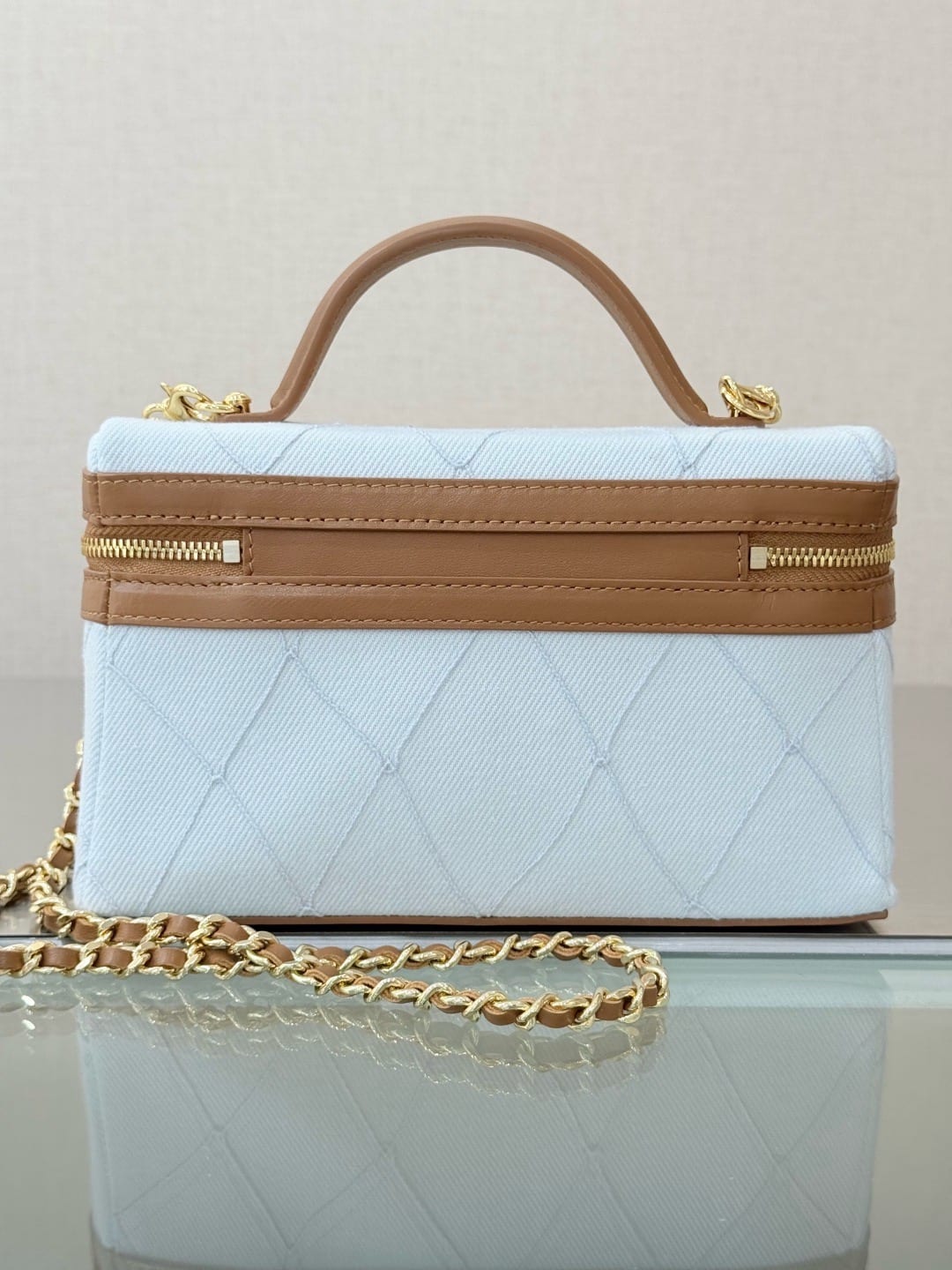 Chanel Denim & Grained Calfskin Top Handle Slim Vanity With Chain 2