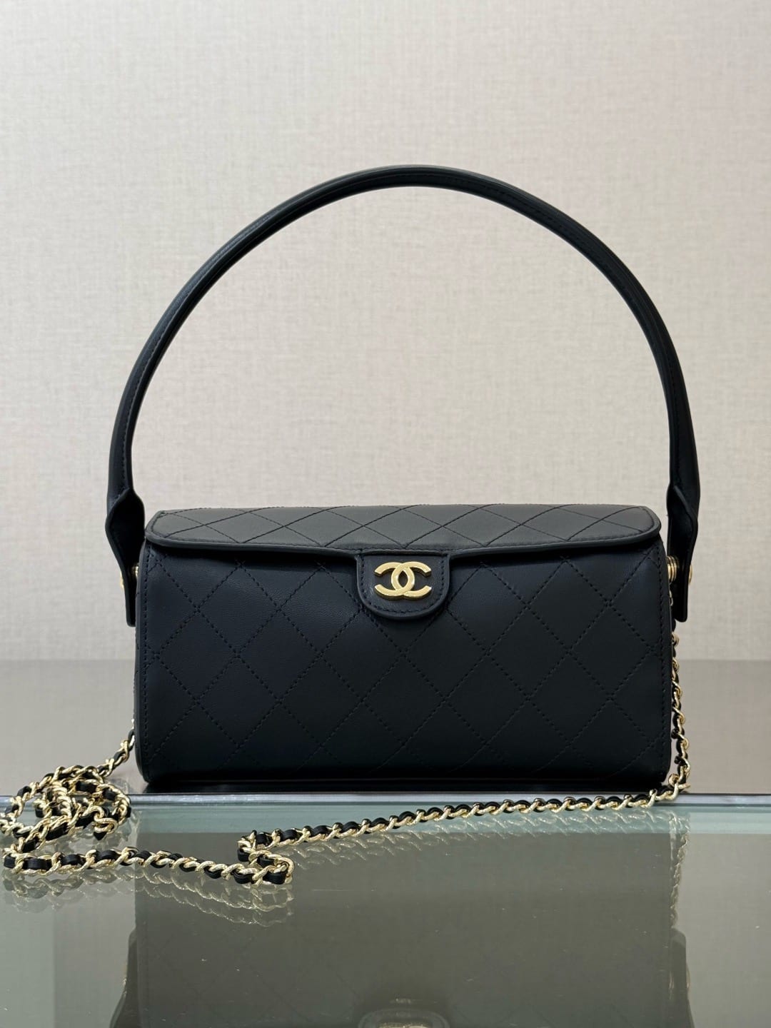 Chanel Lambskin Barrel Clutch with Chain