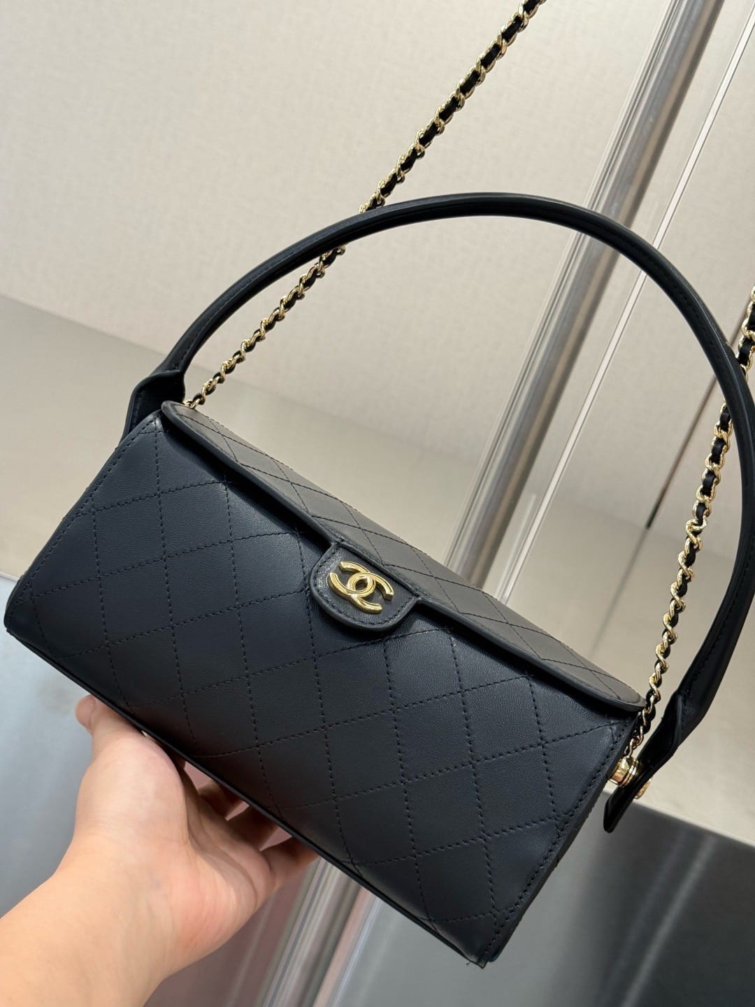Chanel Lambskin Barrel Clutch with Chain 6