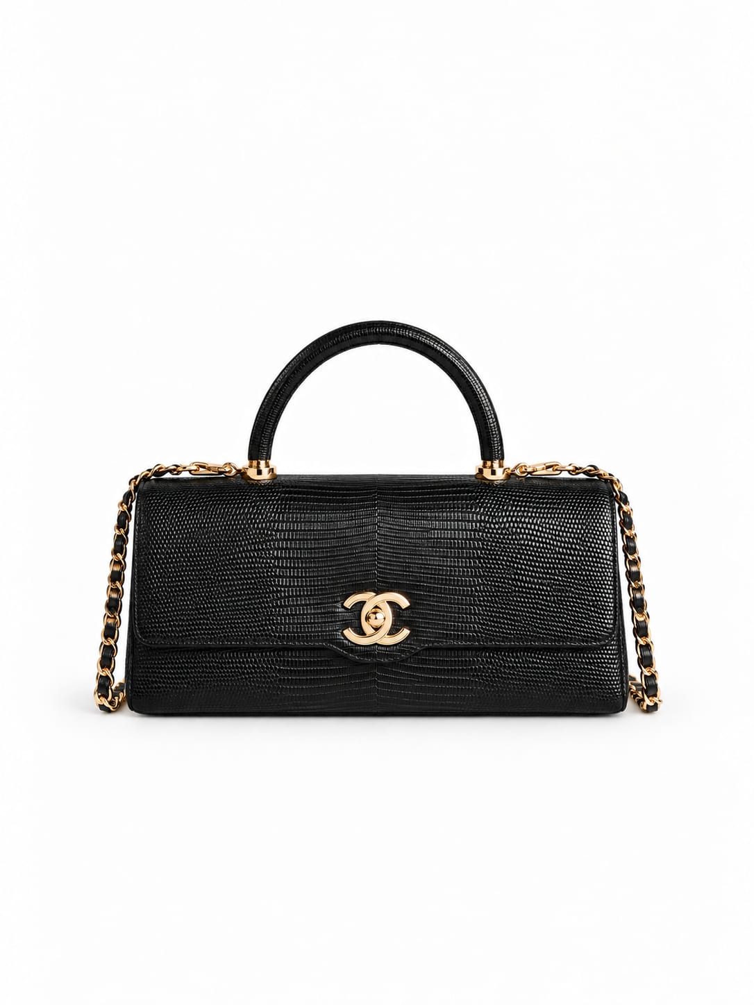  Chanel 26A Lizard-Embossed Long Top Handle Clutch bag