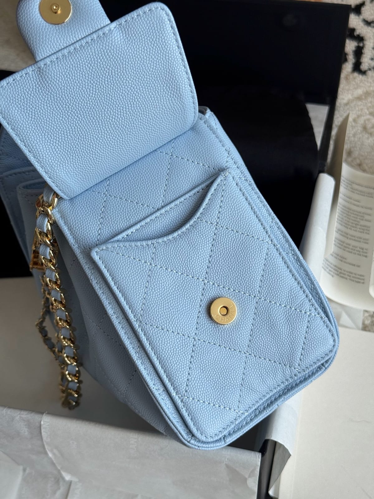 Light Blue Caviar Leather with Gold Hardware 4
