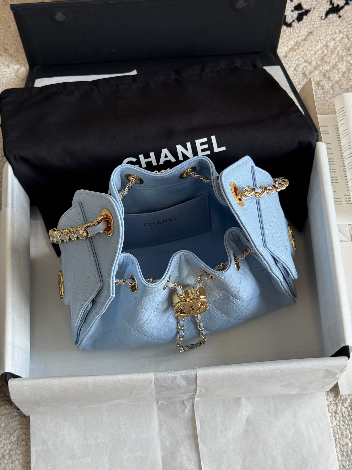 Light Blue Caviar Leather with Gold Hardware 7