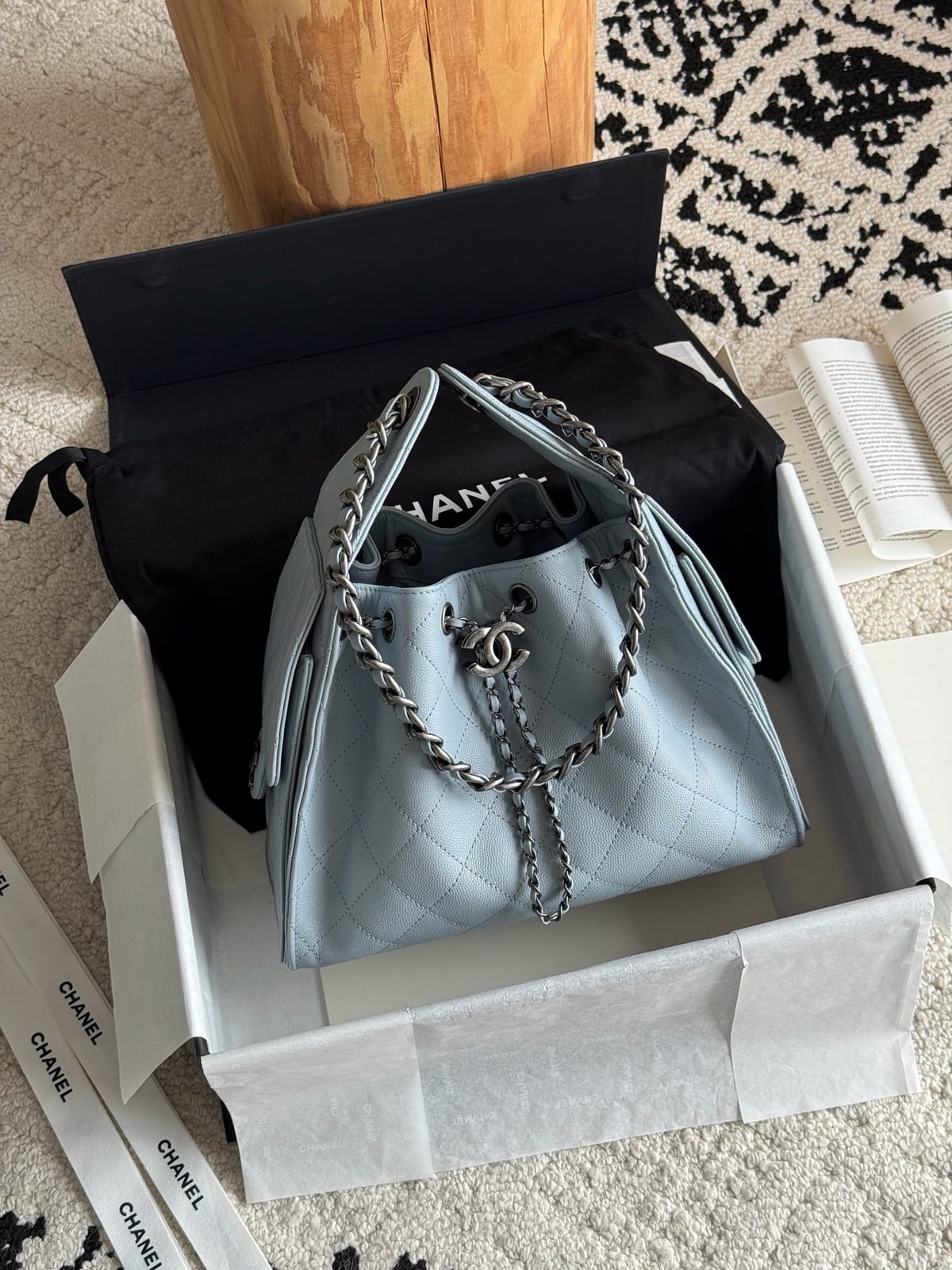 Light Blue Caviar Leather with Silver Hardware