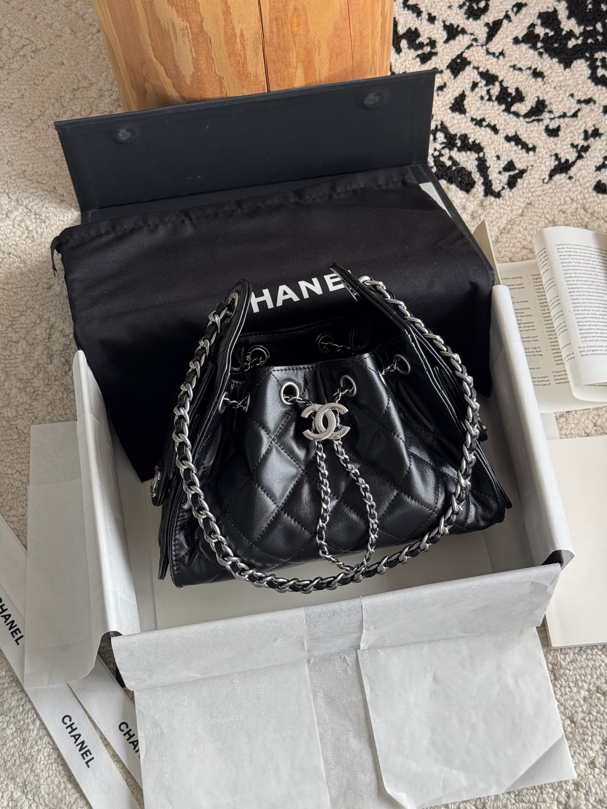 Chanel Black Shiny Aged Crumpled Calfskin Bag