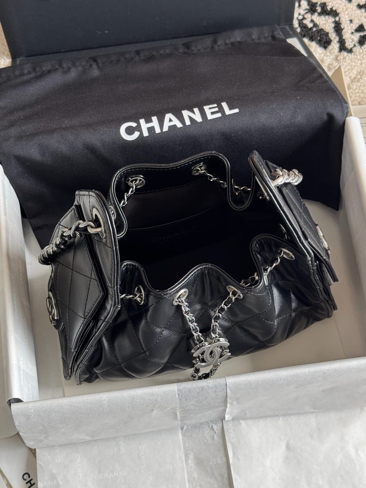 Chanel Black Shiny Aged Crumpled Calfskin Bag 5