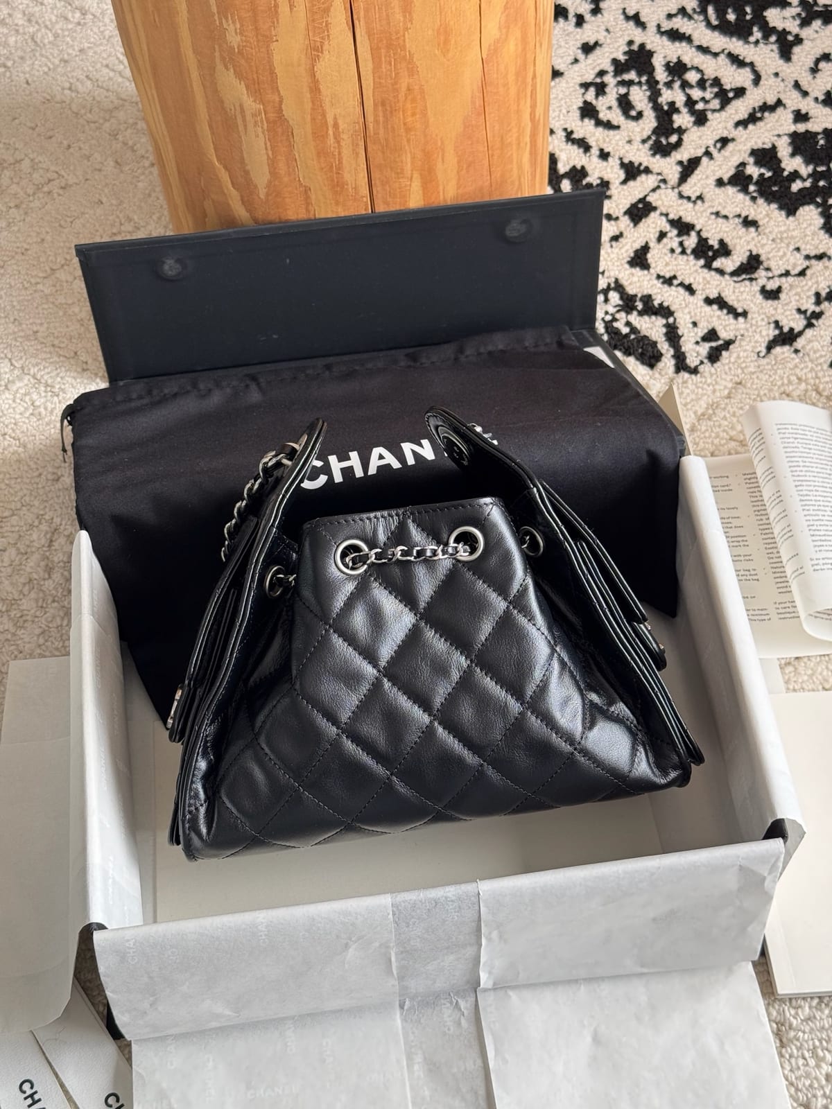 Chanel Black Shiny Aged Crumpled Calfskin Bag 8