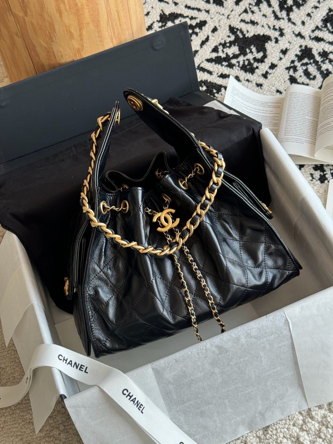 Chanel Mini 25 Hobo Bag Black with Gold Hardware
