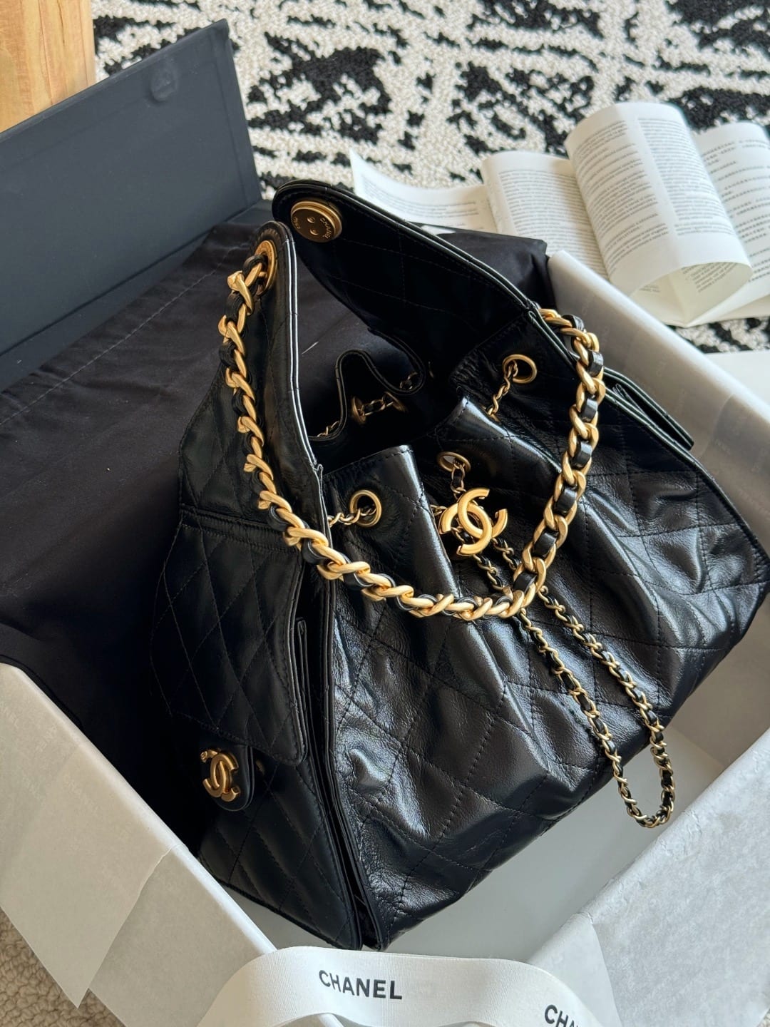Chanel Mini 25 Hobo Bag Black with Gold Hardware 2