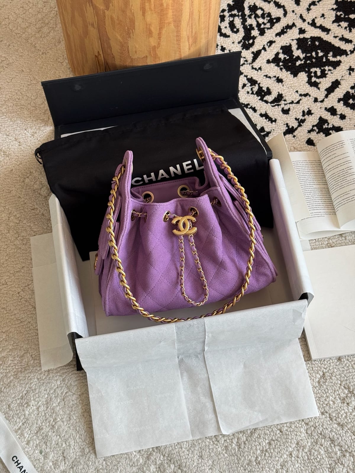   Chanel Mini 25 Hobo Bag Purple Suede with Antique Gold Hardware